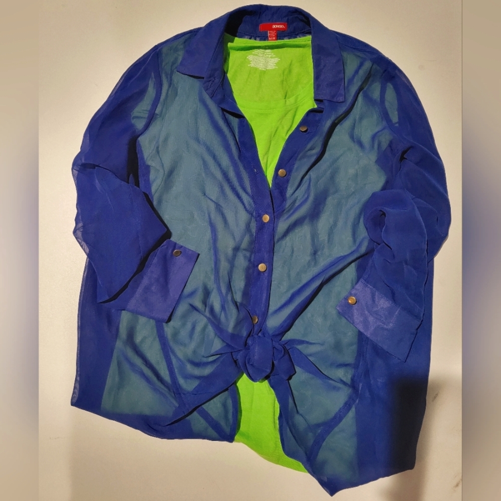 Bongo Sheer Blue Blouse With Lime Tee
